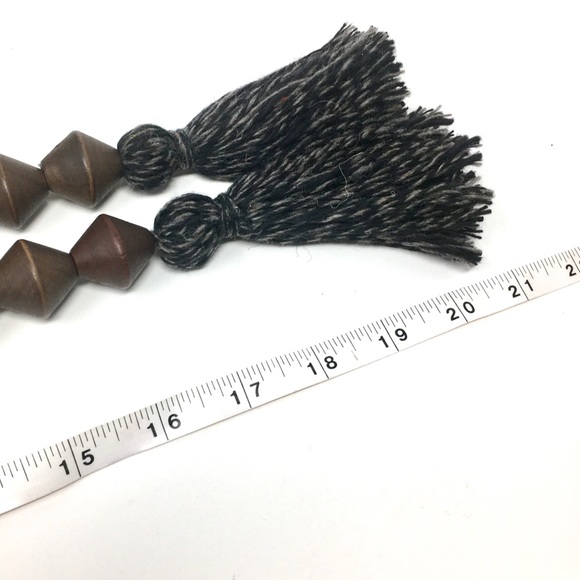 Handcrafted Diamond Shape Dark Wood Bead Tassel Farmhouse Bohemian Style Garland - Picture 13 of 16